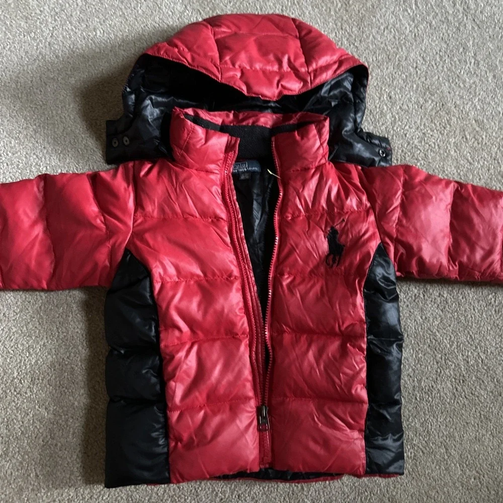 Polo Ralph Lauren Down Puffer Jacket Boys 3T Toddler Red Pony Full Zip Red Black